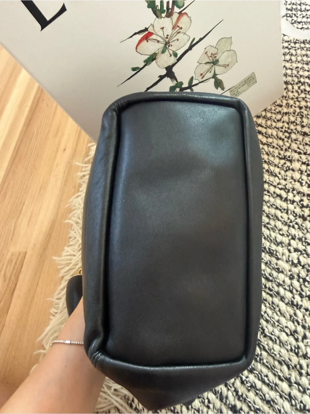 LOEWE Black Leather Squeeze small Hobo Bag with Gold Chain